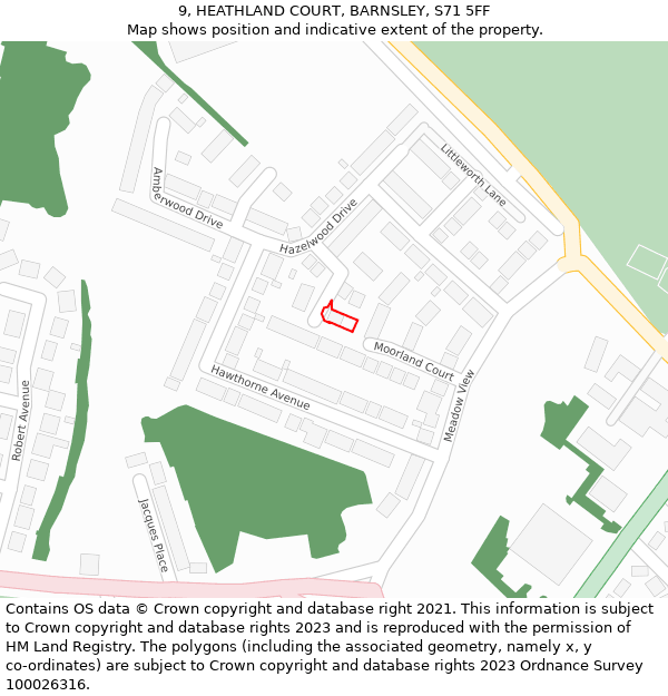 9, HEATHLAND COURT, BARNSLEY, S71 5FF: Location map and indicative extent of plot