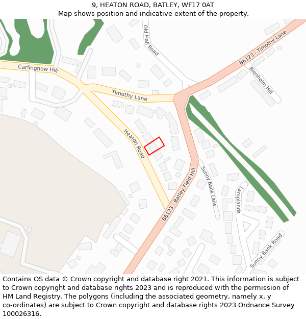 9, HEATON ROAD, BATLEY, WF17 0AT: Location map and indicative extent of plot