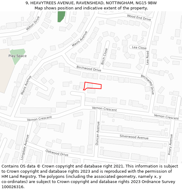 9, HEAVYTREES AVENUE, RAVENSHEAD, NOTTINGHAM, NG15 9BW: Location map and indicative extent of plot