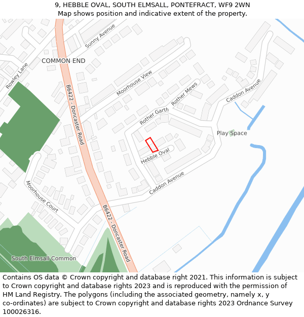 9, HEBBLE OVAL, SOUTH ELMSALL, PONTEFRACT, WF9 2WN: Location map and indicative extent of plot