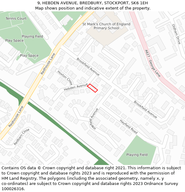 9, HEBDEN AVENUE, BREDBURY, STOCKPORT, SK6 1EH: Location map and indicative extent of plot