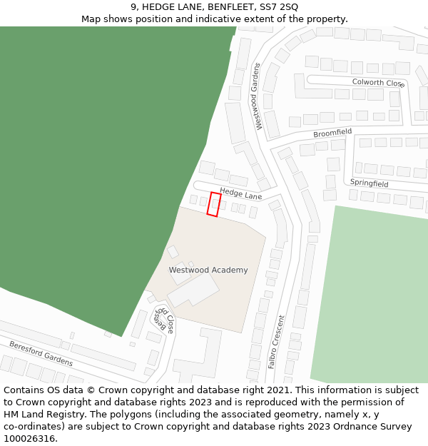 9, HEDGE LANE, BENFLEET, SS7 2SQ: Location map and indicative extent of plot