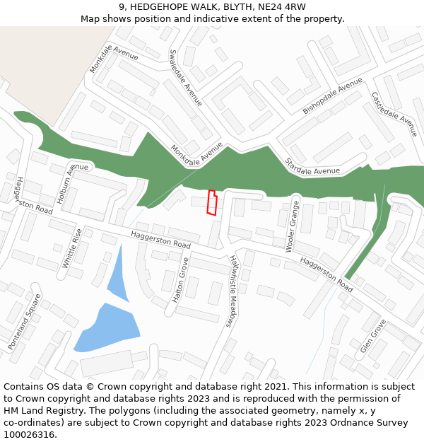 9, HEDGEHOPE WALK, BLYTH, NE24 4RW: Location map and indicative extent of plot
