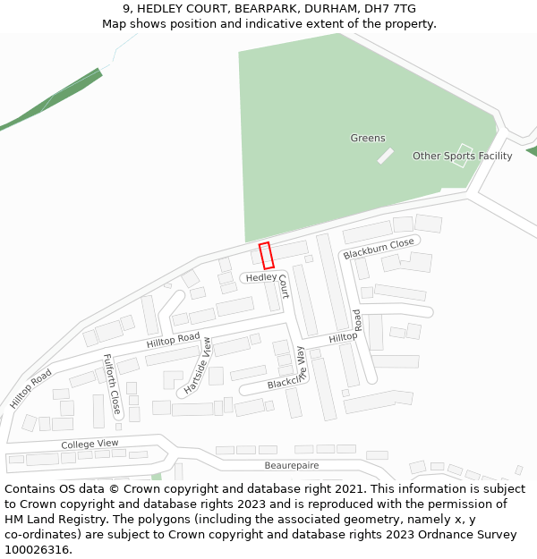 9, HEDLEY COURT, BEARPARK, DURHAM, DH7 7TG: Location map and indicative extent of plot