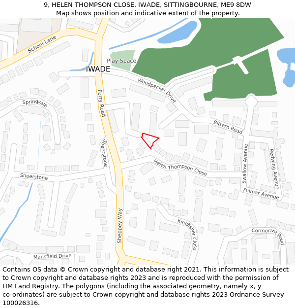 9, HELEN THOMPSON CLOSE, IWADE, SITTINGBOURNE, ME9 8DW: Location map and indicative extent of plot