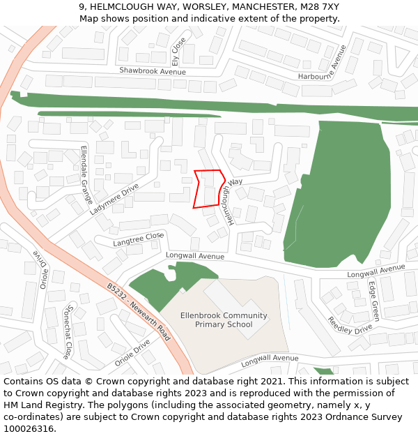 9, HELMCLOUGH WAY, WORSLEY, MANCHESTER, M28 7XY: Location map and indicative extent of plot