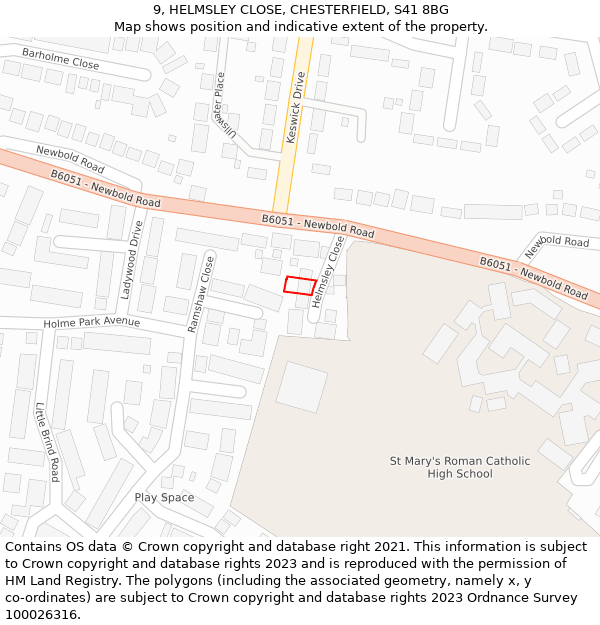 9, HELMSLEY CLOSE, CHESTERFIELD, S41 8BG: Location map and indicative extent of plot