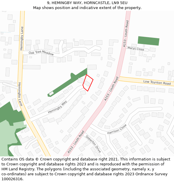 9, HEMINGBY WAY, HORNCASTLE, LN9 5EU: Location map and indicative extent of plot