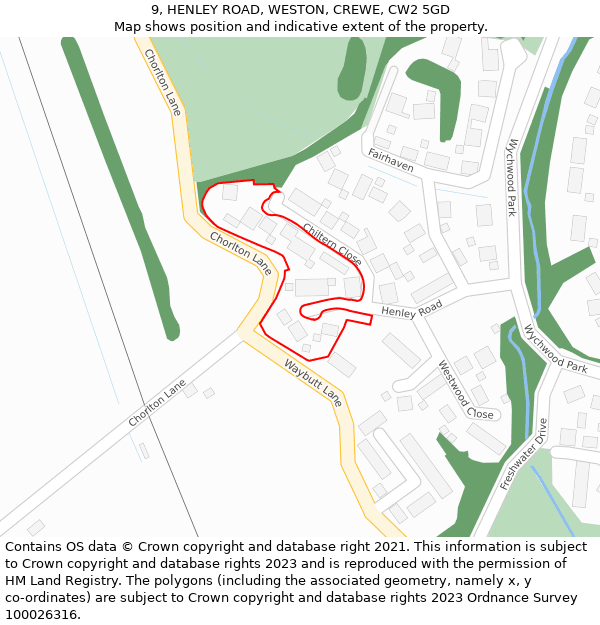 9, HENLEY ROAD, WESTON, CREWE, CW2 5GD: Location map and indicative extent of plot