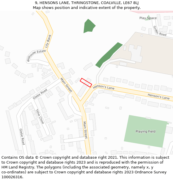 9, HENSONS LANE, THRINGSTONE, COALVILLE, LE67 8LJ: Location map and indicative extent of plot