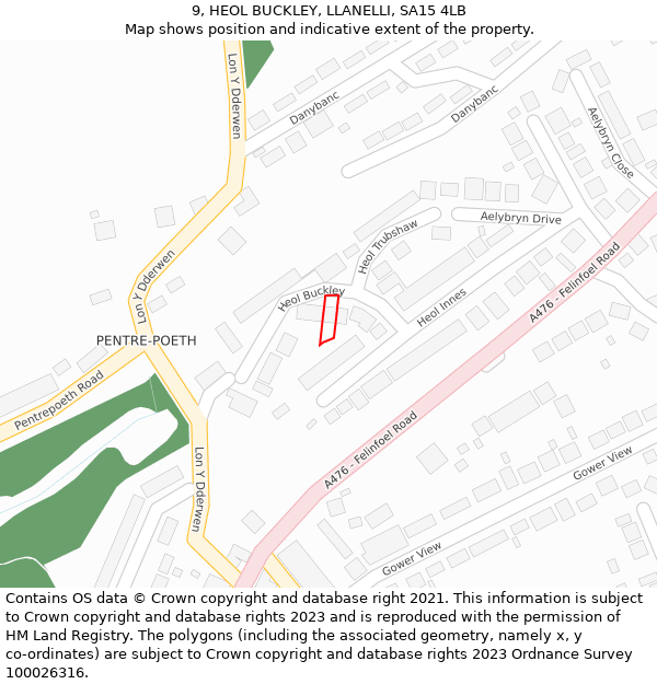 9, HEOL BUCKLEY, LLANELLI, SA15 4LB: Location map and indicative extent of plot