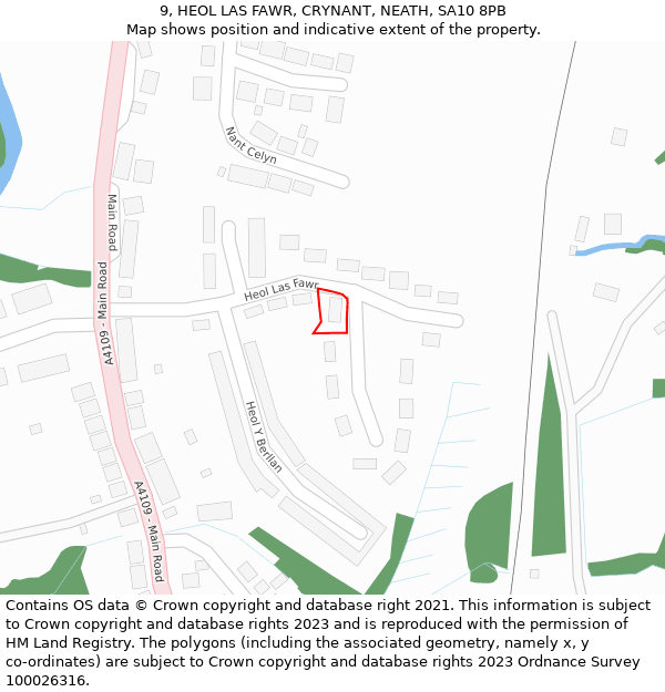 9, HEOL LAS FAWR, CRYNANT, NEATH, SA10 8PB: Location map and indicative extent of plot