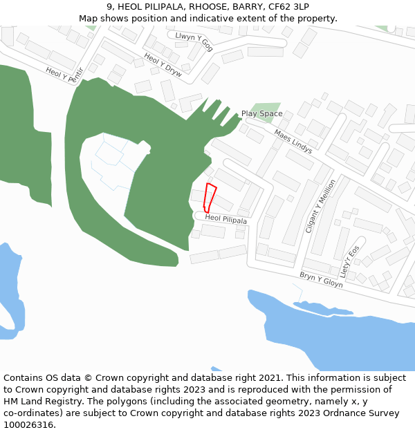 9, HEOL PILIPALA, RHOOSE, BARRY, CF62 3LP: Location map and indicative extent of plot