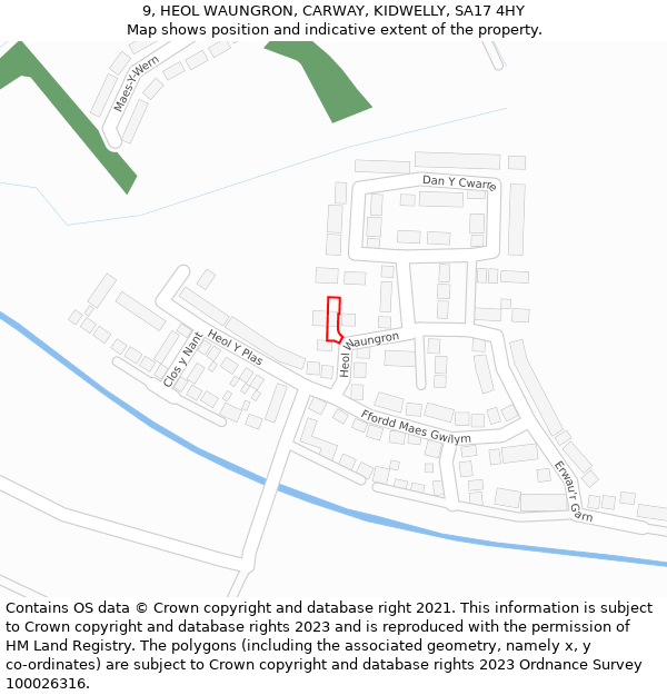 9, HEOL WAUNGRON, CARWAY, KIDWELLY, SA17 4HY: Location map and indicative extent of plot