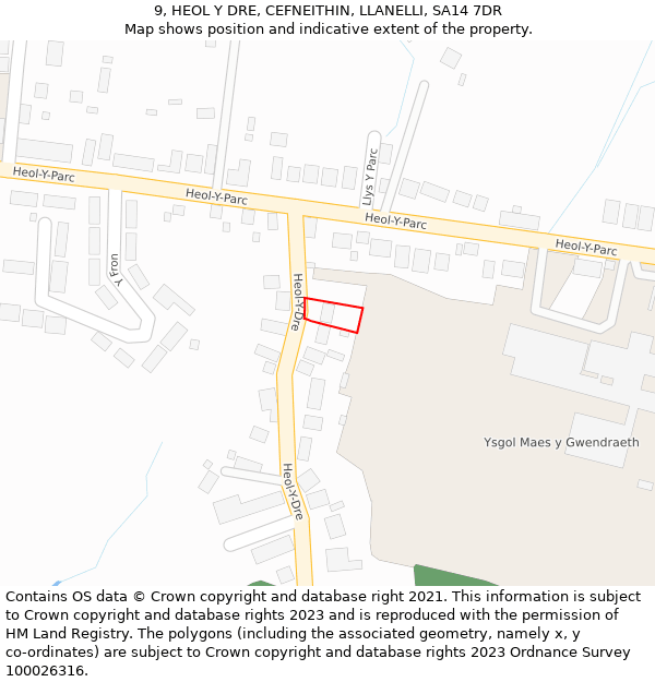 9, HEOL Y DRE, CEFNEITHIN, LLANELLI, SA14 7DR: Location map and indicative extent of plot