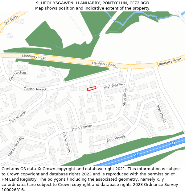 9, HEOL YSGAWEN, LLANHARRY, PONTYCLUN, CF72 9GD: Location map and indicative extent of plot