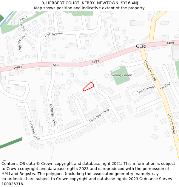 9, HERBERT COURT, KERRY, NEWTOWN, SY16 4NJ: Location map and indicative extent of plot