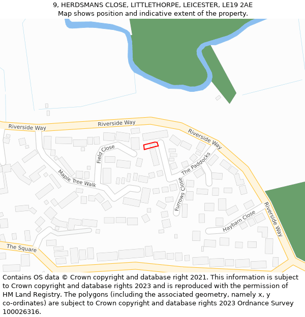 9, HERDSMANS CLOSE, LITTLETHORPE, LEICESTER, LE19 2AE: Location map and indicative extent of plot