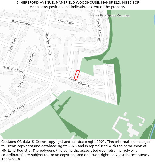 9, HEREFORD AVENUE, MANSFIELD WOODHOUSE, MANSFIELD, NG19 8QF: Location map and indicative extent of plot