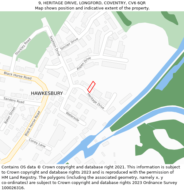 9, HERITAGE DRIVE, LONGFORD, COVENTRY, CV6 6QR: Location map and indicative extent of plot