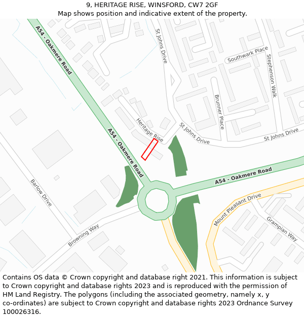 9, HERITAGE RISE, WINSFORD, CW7 2GF: Location map and indicative extent of plot