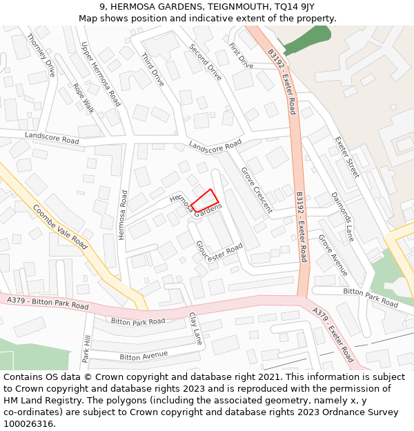 9, HERMOSA GARDENS, TEIGNMOUTH, TQ14 9JY: Location map and indicative extent of plot