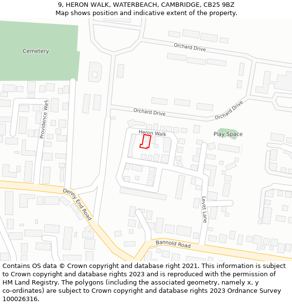 9, HERON WALK, WATERBEACH, CAMBRIDGE, CB25 9BZ: Location map and indicative extent of plot