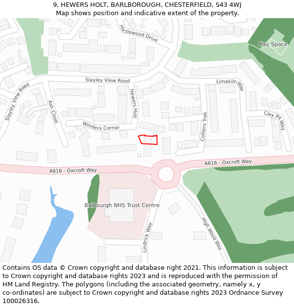 9, HEWERS HOLT, BARLBOROUGH, CHESTERFIELD, S43 4WJ: Location map and indicative extent of plot