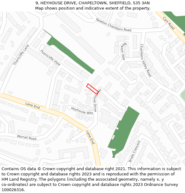 9, HEYHOUSE DRIVE, CHAPELTOWN, SHEFFIELD, S35 3AN: Location map and indicative extent of plot