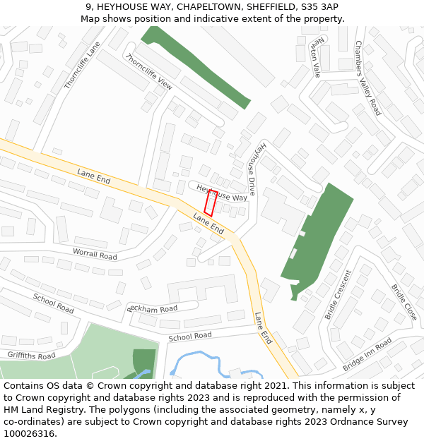 9, HEYHOUSE WAY, CHAPELTOWN, SHEFFIELD, S35 3AP: Location map and indicative extent of plot