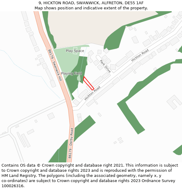 9, HICKTON ROAD, SWANWICK, ALFRETON, DE55 1AF: Location map and indicative extent of plot