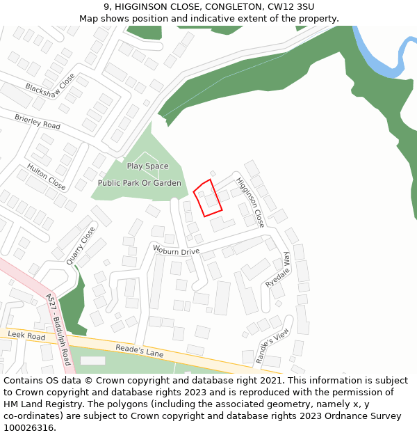 9, HIGGINSON CLOSE, CONGLETON, CW12 3SU: Location map and indicative extent of plot