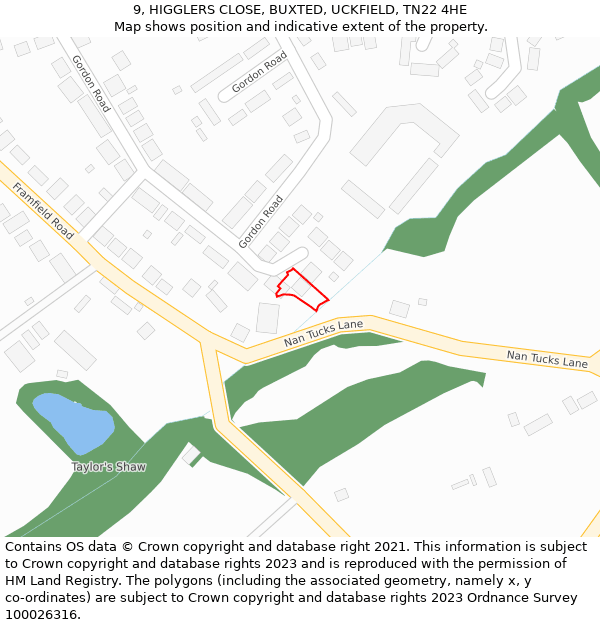 9, HIGGLERS CLOSE, BUXTED, UCKFIELD, TN22 4HE: Location map and indicative extent of plot