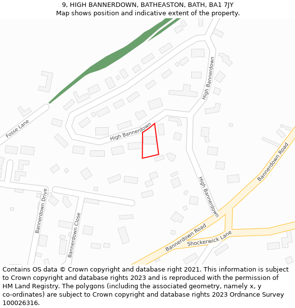 9, HIGH BANNERDOWN, BATHEASTON, BATH, BA1 7JY: Location map and indicative extent of plot