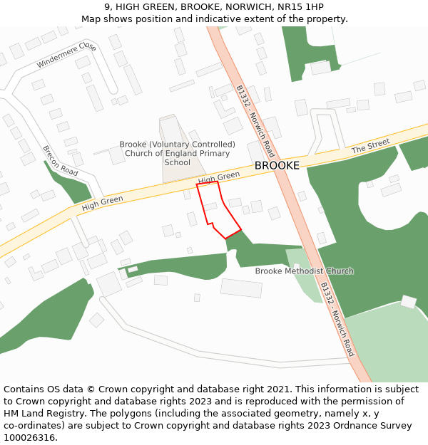 9, HIGH GREEN, BROOKE, NORWICH, NR15 1HP: Location map and indicative extent of plot