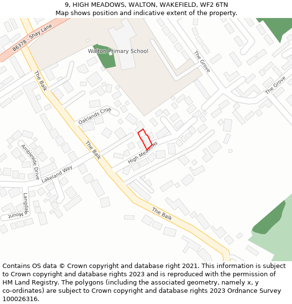 9, HIGH MEADOWS, WALTON, WAKEFIELD, WF2 6TN: Location map and indicative extent of plot