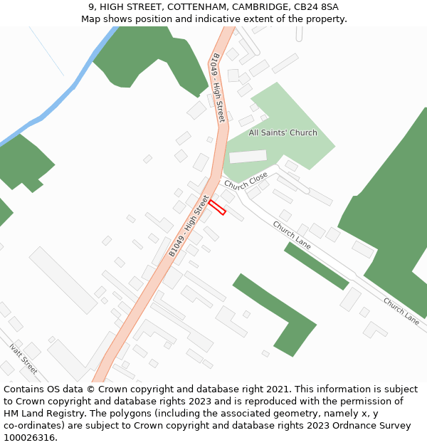 9, HIGH STREET, COTTENHAM, CAMBRIDGE, CB24 8SA: Location map and indicative extent of plot