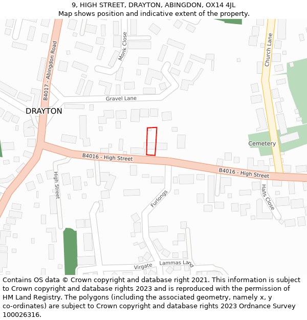 9, HIGH STREET, DRAYTON, ABINGDON, OX14 4JL: Location map and indicative extent of plot