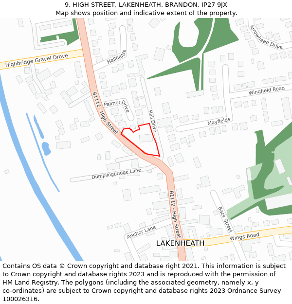 9, HIGH STREET, LAKENHEATH, BRANDON, IP27 9JX: Location map and indicative extent of plot