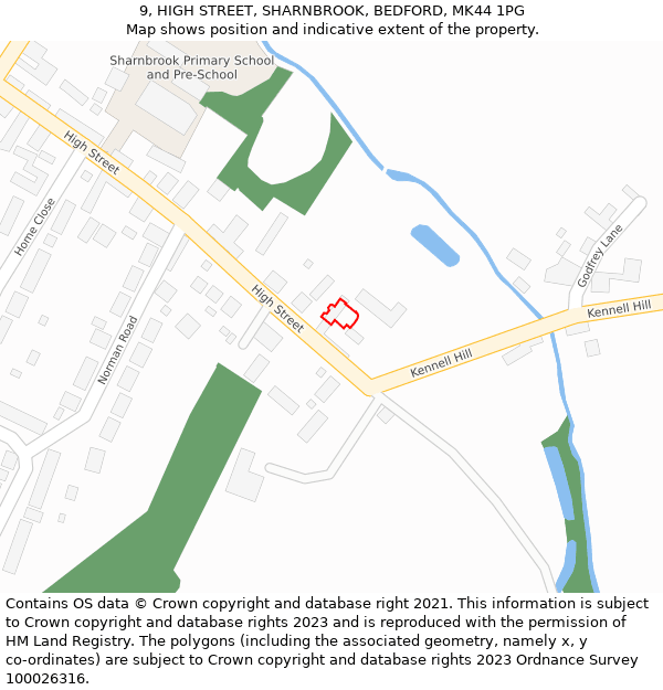 9, HIGH STREET, SHARNBROOK, BEDFORD, MK44 1PG: Location map and indicative extent of plot