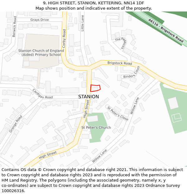9, HIGH STREET, STANION, KETTERING, NN14 1DF: Location map and indicative extent of plot
