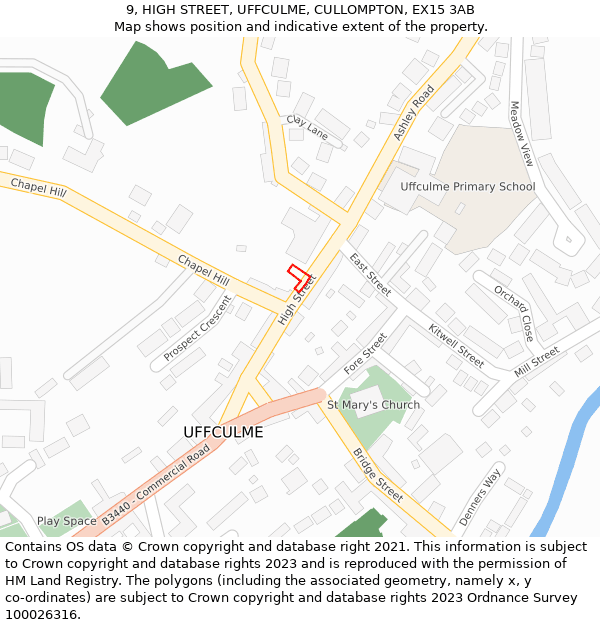 9, HIGH STREET, UFFCULME, CULLOMPTON, EX15 3AB: Location map and indicative extent of plot