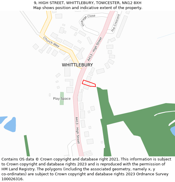 9, HIGH STREET, WHITTLEBURY, TOWCESTER, NN12 8XH: Location map and indicative extent of plot