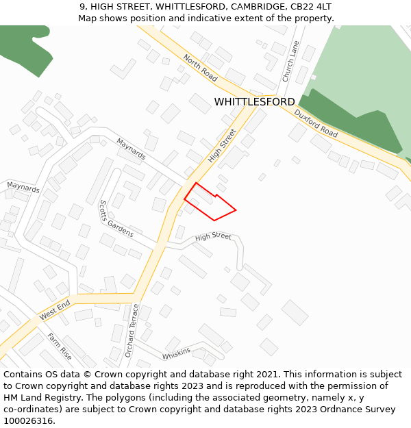 9, HIGH STREET, WHITTLESFORD, CAMBRIDGE, CB22 4LT: Location map and indicative extent of plot