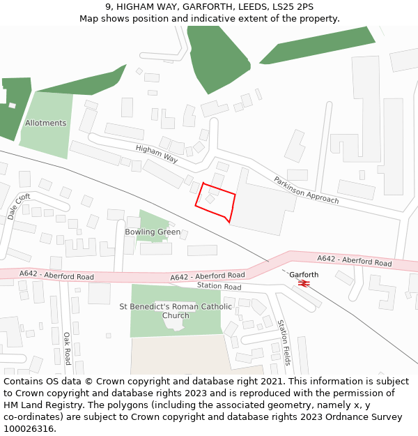 9, HIGHAM WAY, GARFORTH, LEEDS, LS25 2PS: Location map and indicative extent of plot