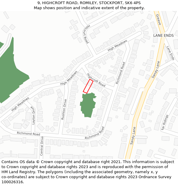 9, HIGHCROFT ROAD, ROMILEY, STOCKPORT, SK6 4PS: Location map and indicative extent of plot