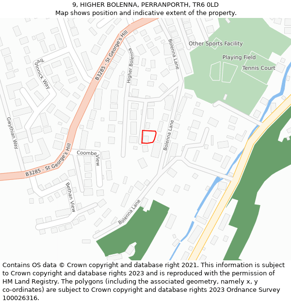 9, HIGHER BOLENNA, PERRANPORTH, TR6 0LD: Location map and indicative extent of plot