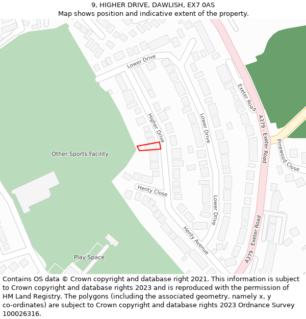 9, HIGHER DRIVE, DAWLISH, EX7 0AS: Location map and indicative extent of plot