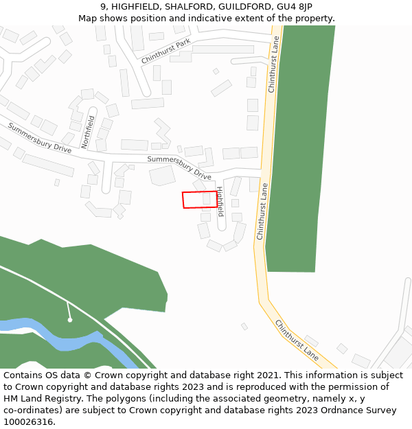 9, HIGHFIELD, SHALFORD, GUILDFORD, GU4 8JP: Location map and indicative extent of plot