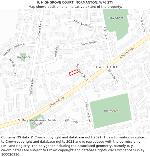 9, HIGHGROVE COURT, NORMANTON, WF6 2TY: Location map and indicative extent of plot